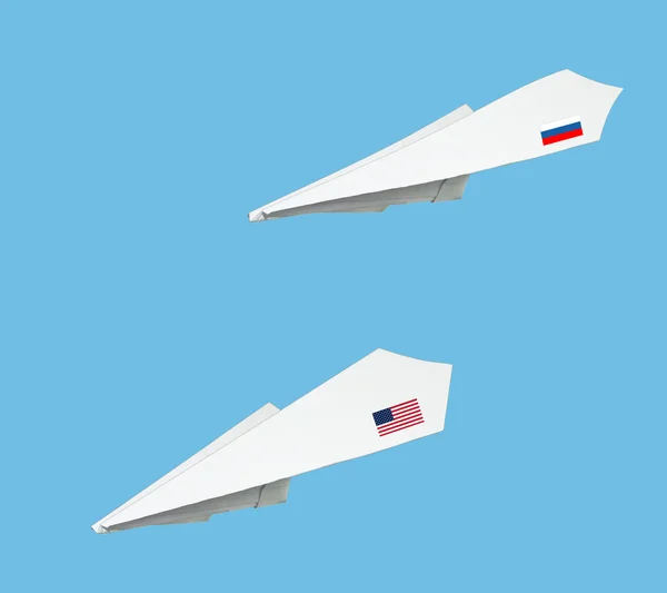 Avião feito de papel com bandeira . — Fotografia de Stock
