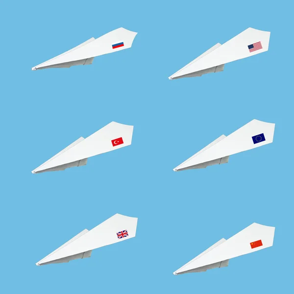 Kolekcja samolot wykonany z papieru z flagą. — Zdjęcie stockowe