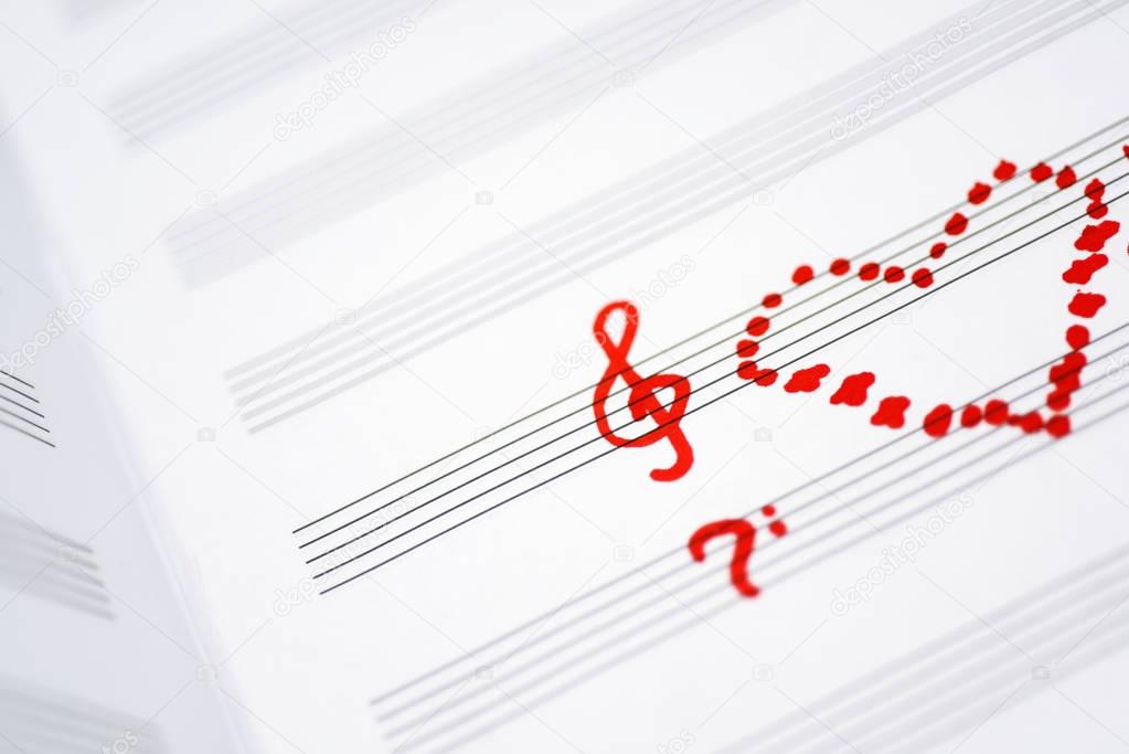 Valentine day abstraction on music sheet.
