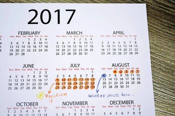 Moje wakacje Kalendarz roku 2017. — Zdjęcie stockowe