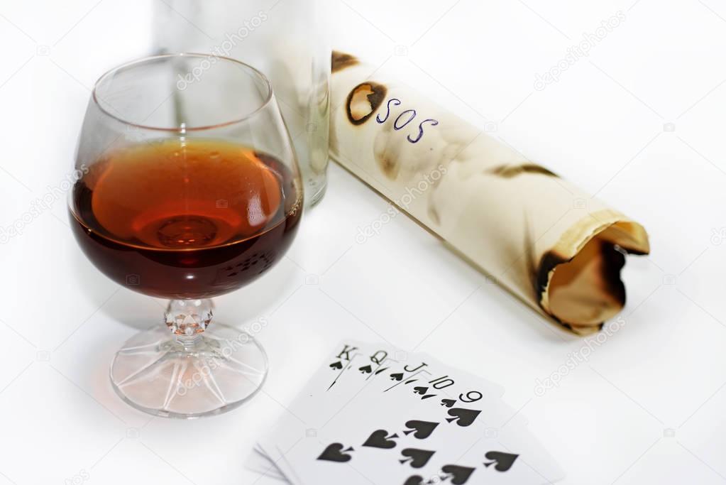 Composition of drinking and playing cards.