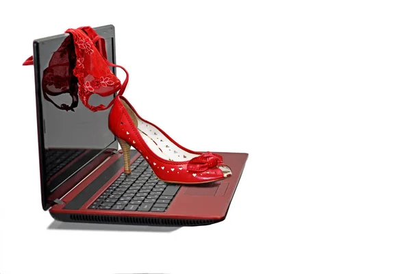 Kadın kırmızı külot laptop.