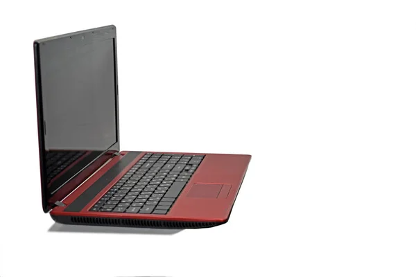 黒い画面で赤のノート パソコン. — ストック写真