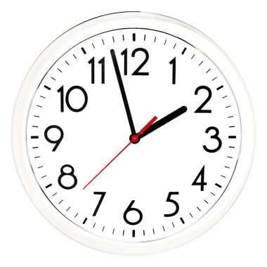 Siyah duvar saati. Beyaz arka plan üzerinde izole.