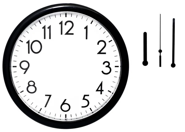 Black wall clock. Isolated on white background. — Stock Photo, Image