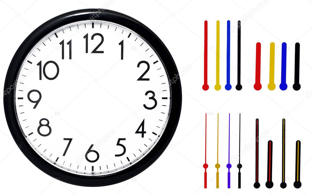 Black wall clock. Isolated on white background.