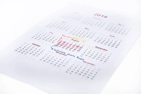My vacation calendar of year 2018. — Stock Photo, Image