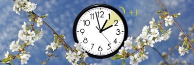 Daylight Saving Time. Change clock to summer time. clipart