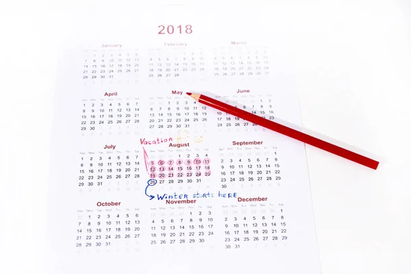 Moje wakacje Kalendarz roku 2018. — Zdjęcie stockowe