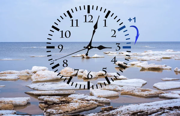 Czas letni. DST. zegar będzie na czas zimowy. — Zdjęcie stockowe