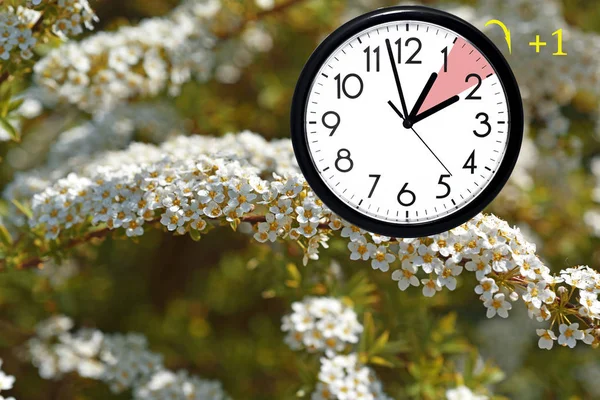 Sommerzeit. dst. Wanduhr geht auf Winterzeit. — Stockfoto