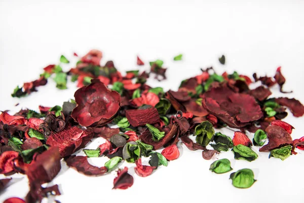 Dry rose petals and leaves. Abstract composition of love. Royalty Free Stock Images