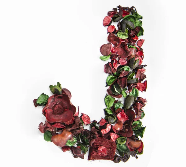 Latijnse alfabet brief gemaakt van droge roos bloemen. — Stockfoto