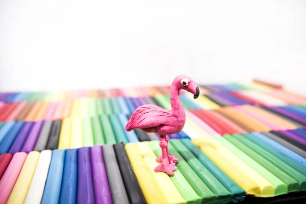 Play clay Animals. Flamingo on colored background. — Stock Photo, Image