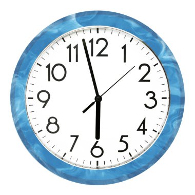 Blue wall clock. Isolated on white background. High quality photo.