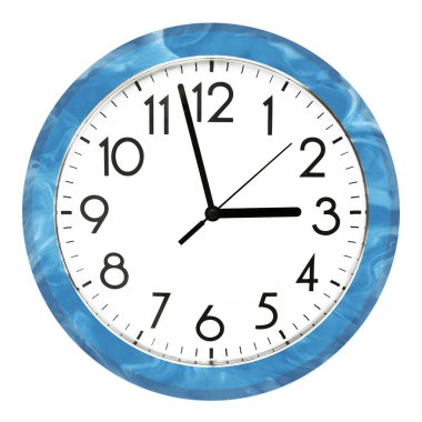 Blue wall clock. Isolated on white background. High quality photo.