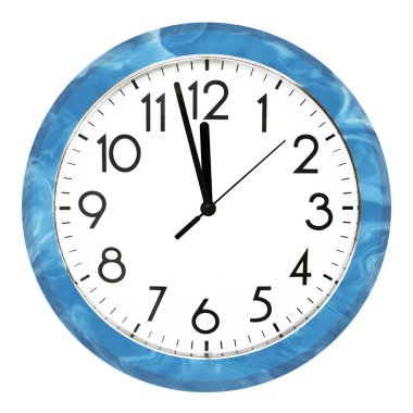 Blue wall clock. Isolated on white background. High quality photo.