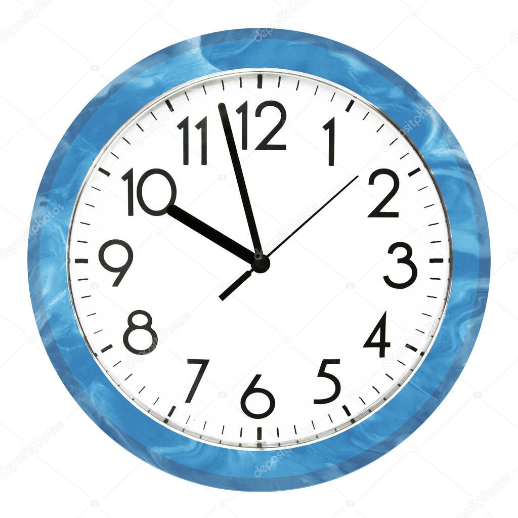 Blue wall clock. Isolated on white background. High quality photo.