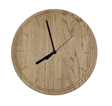 Wooden wall clock. Isolated on white background.