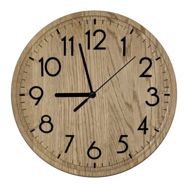 Wooden wall clock. Isolated on white background.