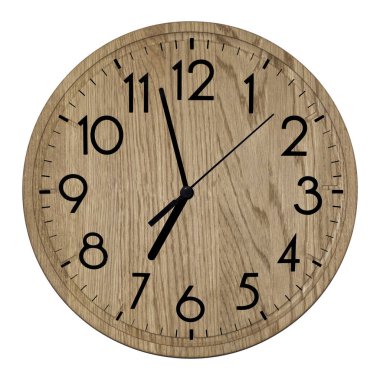 Wooden wall clock. Isolated on white background.