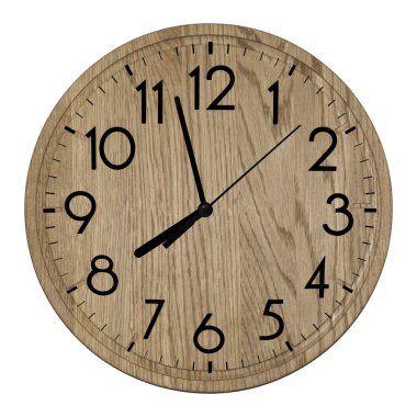 Wooden wall clock. Isolated on white background.