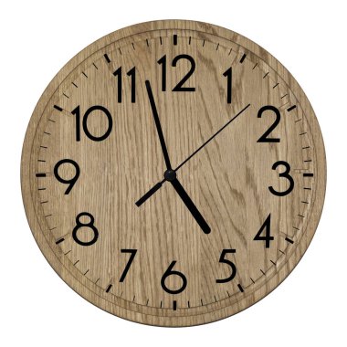 Wooden wall clock. Isolated on white background.