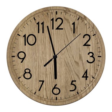 Wooden wall clock. Isolated on white background.