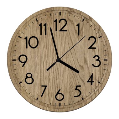 Wooden wall clock. Isolated on white background.