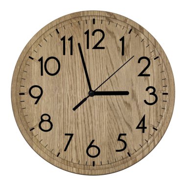 Wooden wall clock. Isolated on white background.