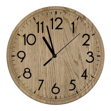 Wooden wall clock. Isolated on white background.