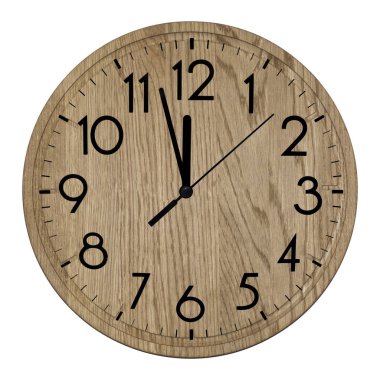 Wooden wall clock. Isolated on white background.