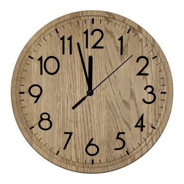 Wooden wall clock. Isolated on white background. clipart
