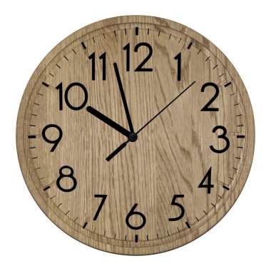 Wooden wall clock. Isolated on white background.