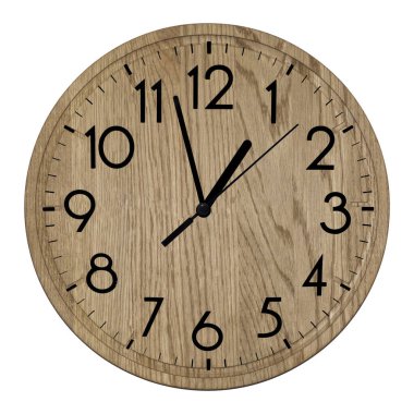 Wooden wall clock. Isolated on white background.