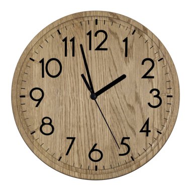Wooden wall clock. Isolated on white background.