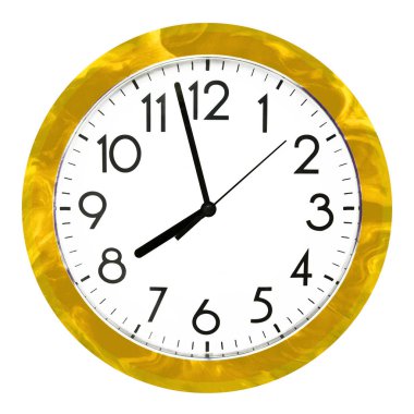 Yellow wall clock. Isolated on white background. High quality photo.