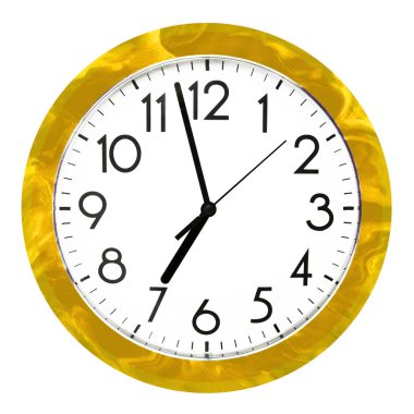 Yellow wall clock. Isolated on white background. High quality photo.