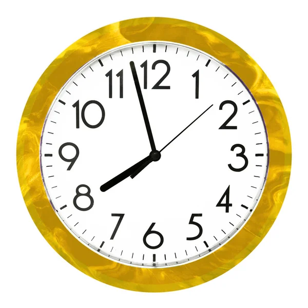 Yellow wall clock. Isolated on white background. High quality photo. — Stockfoto