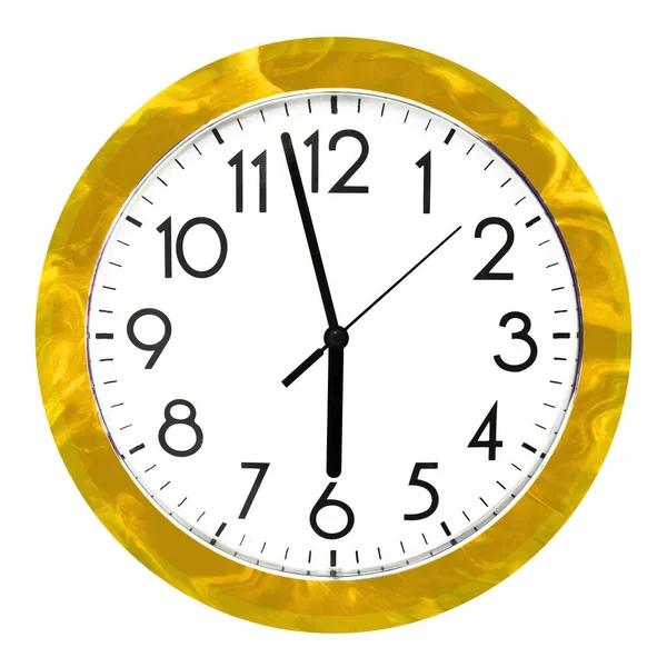 Yellow wall clock. Isolated on white background. High quality photo. — Stockfoto