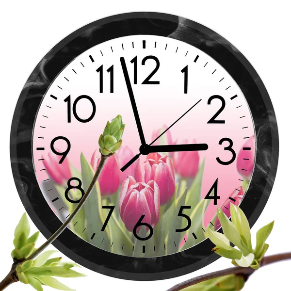 Daylight Saving Time Dst Blue Sky White Clouds Clock Turn — Stock Photo, Image