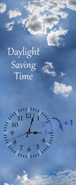 Daylight Saving Time Dst Blue Sky White Clouds Clock Turn — 스톡 사진