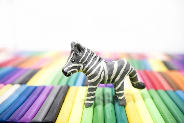 Play Clay Animals Zebra Colored Background — Stock Photo, Image