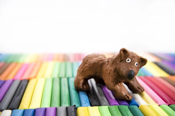 Play Clay Animals Bear Colored Background — Stock Photo, Image
