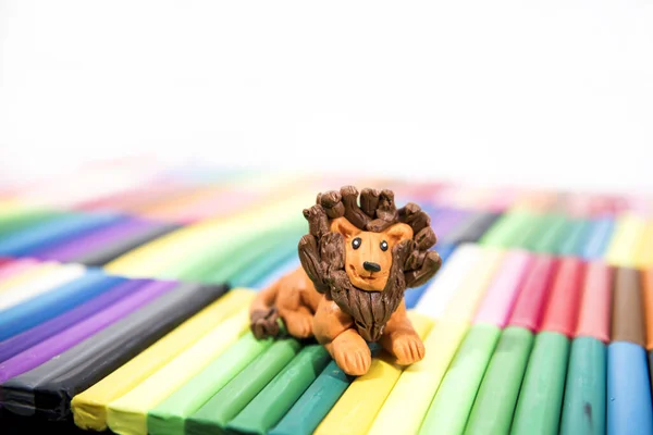 Play Clay Animals Leon Colored Background — Stock Photo, Image