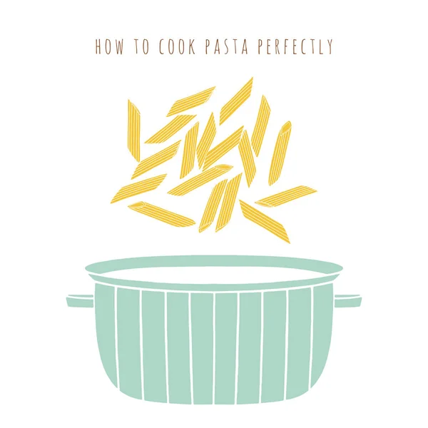Penne pasta och potten vektor illustration — Stock vektor