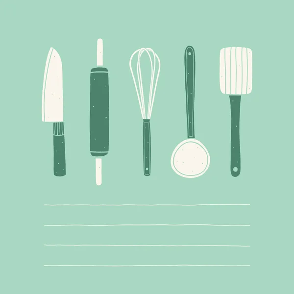 Ustensiles de cuisine dessinés à la main — Image vectorielle