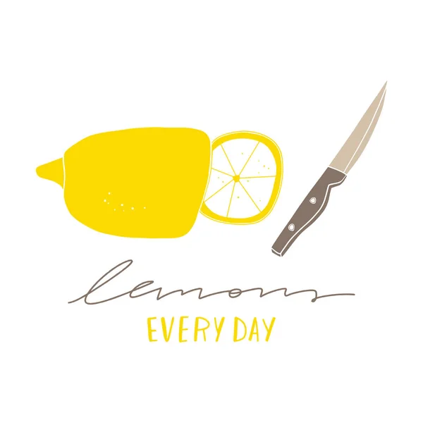 Skivad citron och kniv — Stock vektor