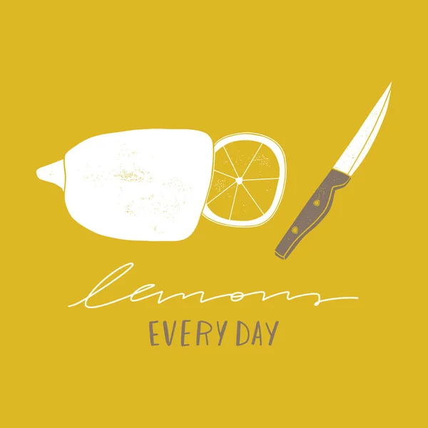 Rodajas de limón y cuchillo — Vector de stock