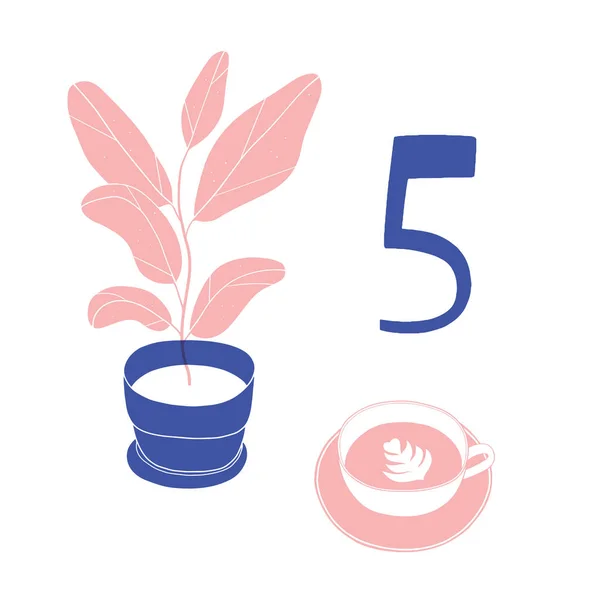 Plantera i kruka och kopp kaffe — Stock vektor